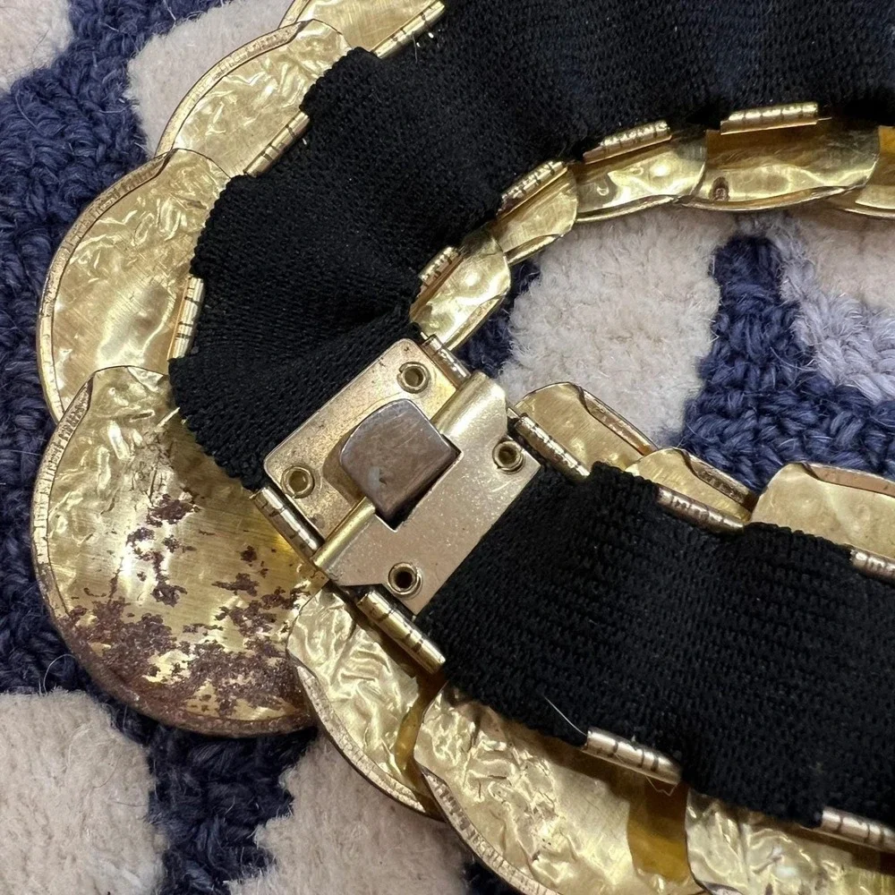 Vintage Gold Disc Belt Hammered Medallion Stretch Waist Belt‎ Boho Small